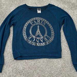 Stranded Y2K Navy Blue Silver Paris Sheer Knit Sweater Top Medium